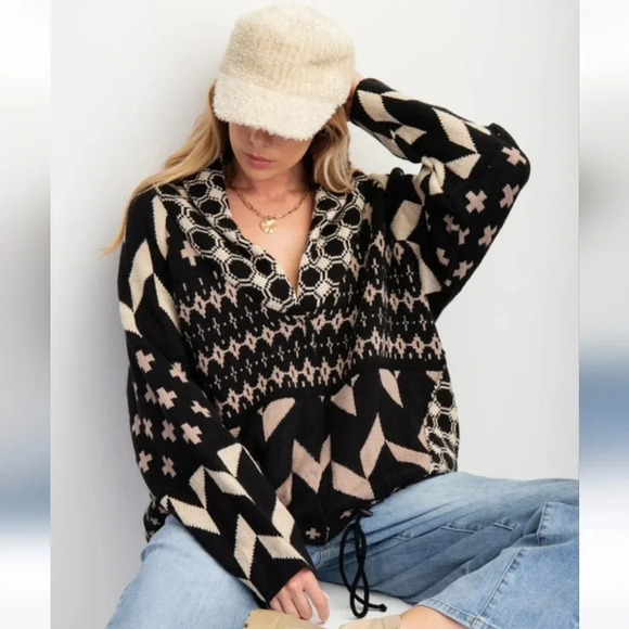 New Easel Ethnic Printed Knit Sweater Cardigan - Picture 2 of 5